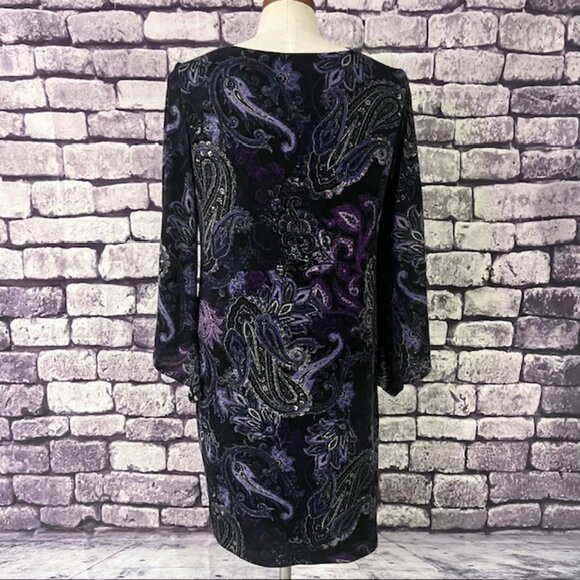 Emma & Michele Black & Purple Paisley Long Sleeve Dress Size M - Picture 5 of 8